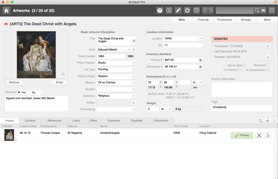 screenshot of ArtVault Pro